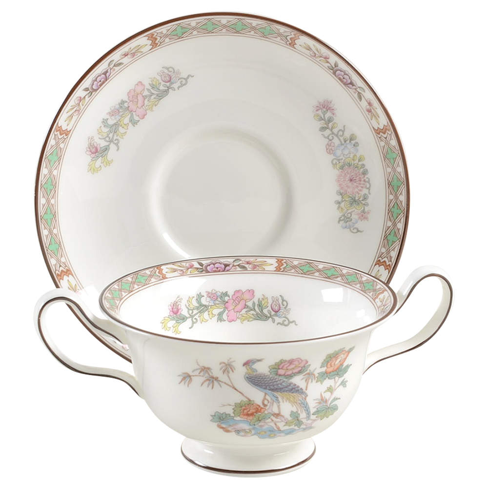 Kutani Crane Footed Cream Soup Bowl & Saucer Set by Wedgwood-1