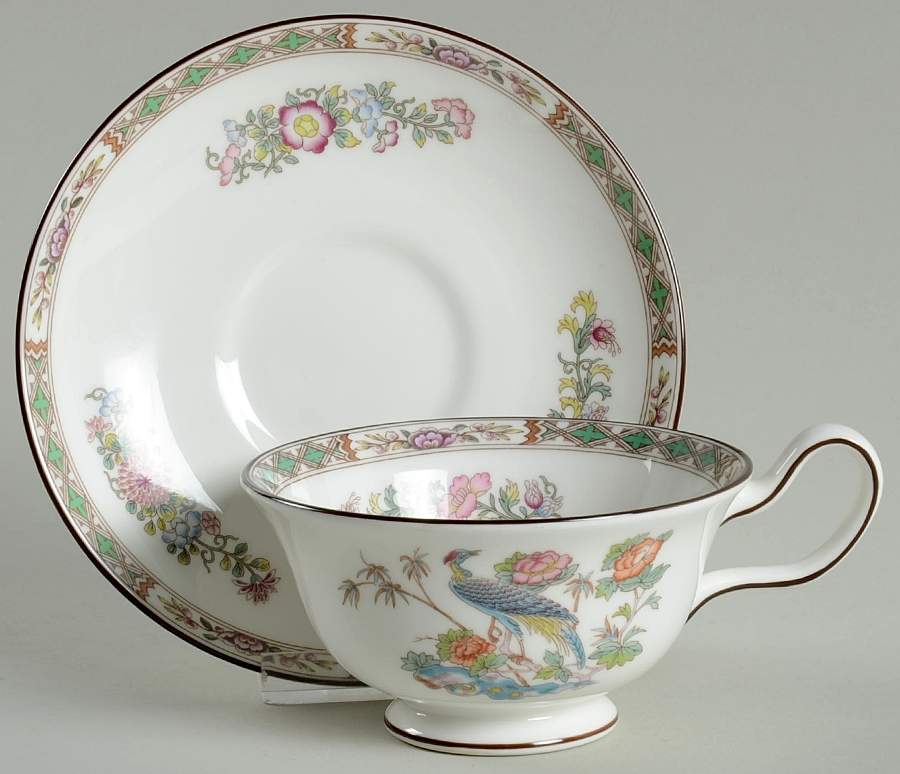 Kutani Crane Peony Shape Footed Cup & Saucer Set by Wedgwood-1