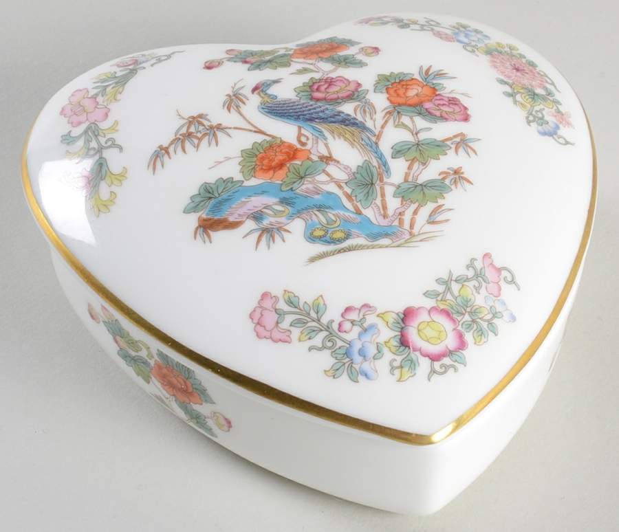 Kutani Crane Heart Shape Box & Lid by Wedgwood-1