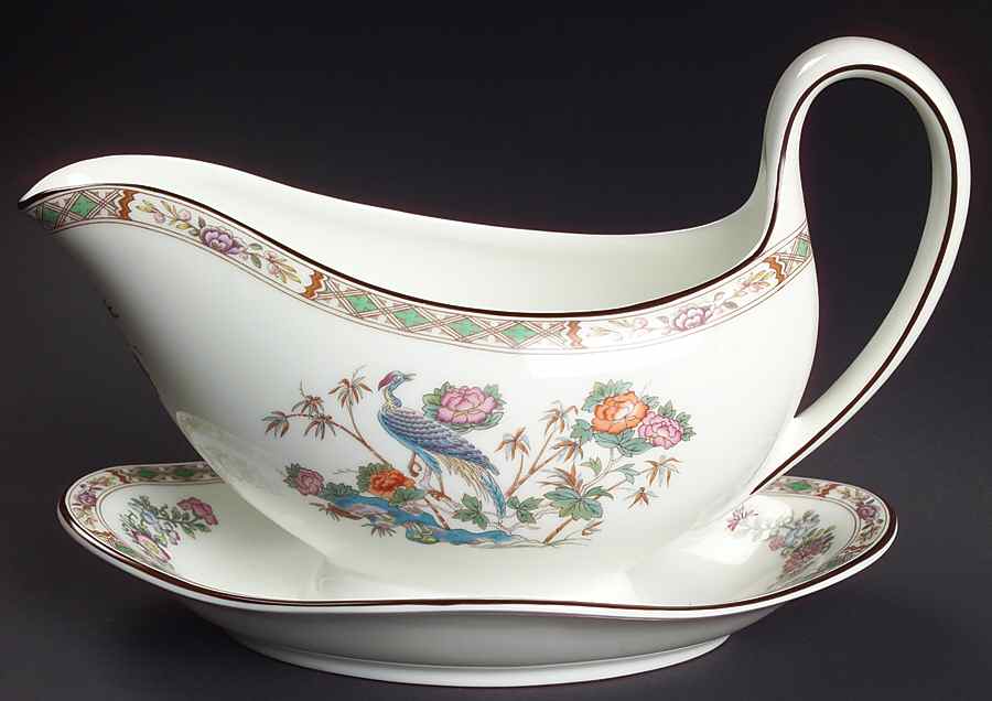 Kutani Crane Gravy Boat with Attached Underplate by Wedgwood-1