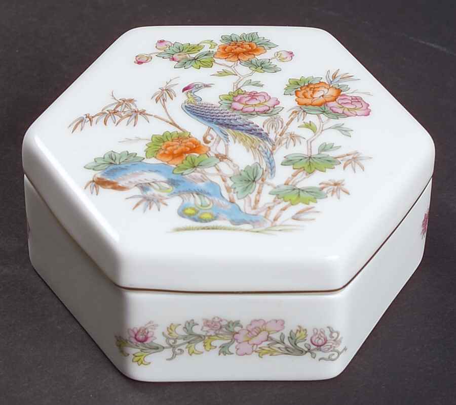 Kutani Crane Hexagonal Box & Lid by Wedgwood-1