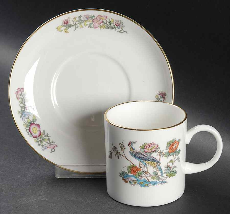 Kutani Crane Can Shape Demitasse Cup and Saucer Set by Wedgwood-1