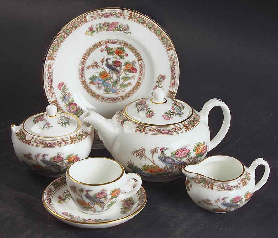 Kutani Crane (8 Pcs) Miniature Tea Set by Wedgwood-1