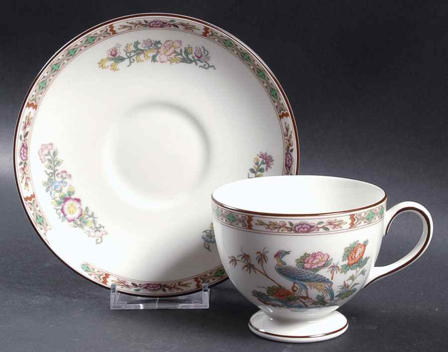 Kutani Crane Leigh Shape Footed Cup & Saucer Set by Wedgwood-1