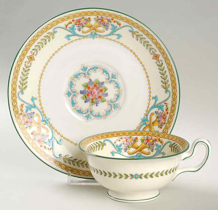 Kynance (Center and Laurel Band) Footed Cup & Saucer Set by Wedgwood-1