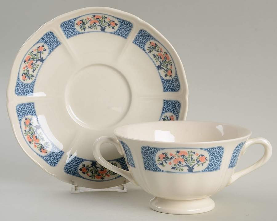 Kyoto Footed Cream Soup Bowl & Saucer Set by Wedgwood-1