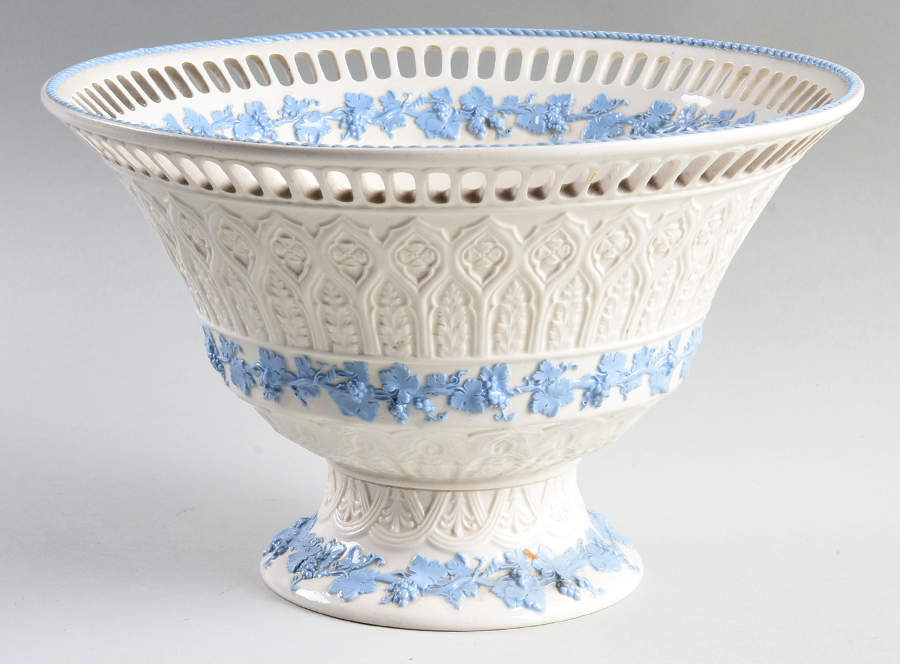 Lavender on Cream Color (Plain) Large Pierced Fruit Bowl by Wedgwood-1