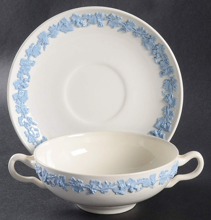 Lavender on Cream Color (Plain) Flat Cream Soup & Saucer Set by Wedgwood-1