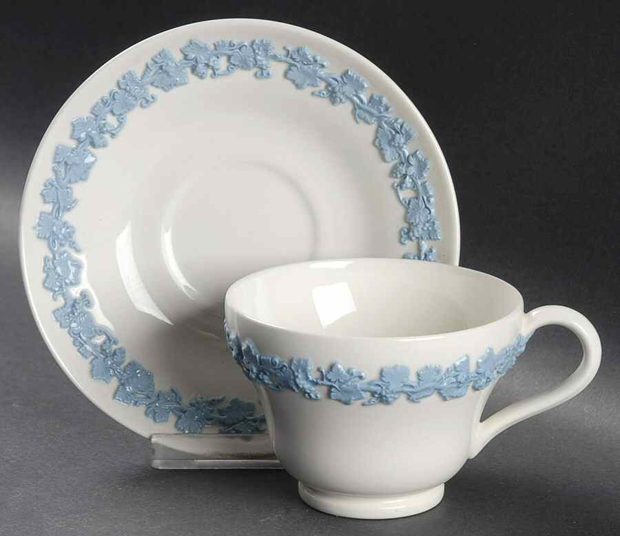 Lavender on Cream Color (Plain) Footed Cup & Saucer Set by Wedgwood-1