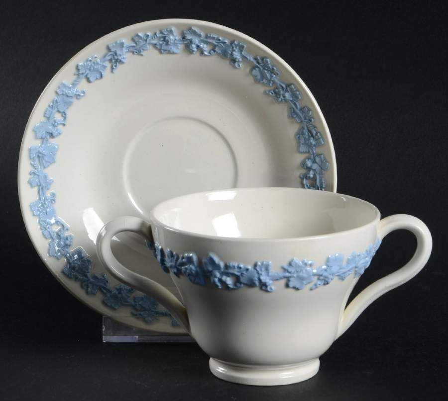 Lavender on Cream Color (Plain) Footed Bouillon Cup & Saucer by Wedgwood-1
