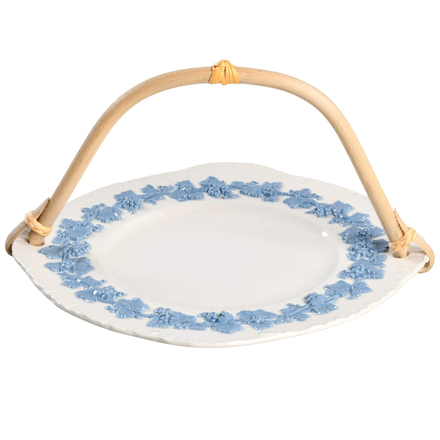 Lavender on Cream Color (Shell Edge) 5 3/8"-5 5/8" Bamboo Handled Serving Plate  HC by Wedgwood-1