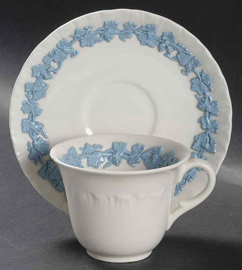 Lavender on Cream Color (Shell Edge) Flat Demitasse Cup & Saucer Set by Wedgwood-1