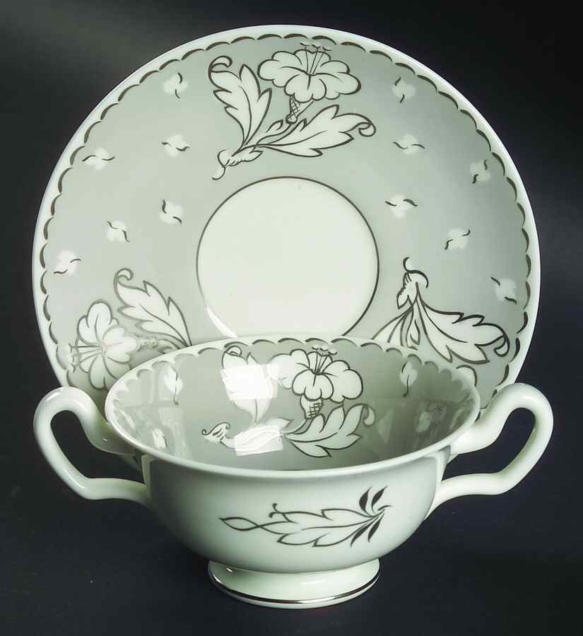 Lady Jane Grey Footed Cream Soup Bowl & Saucer Set by Wedgwood-1