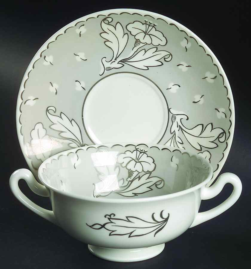 Lady Jane Grey Footed Cream Soup Bowl & Saucer Set by Wedgwood-1