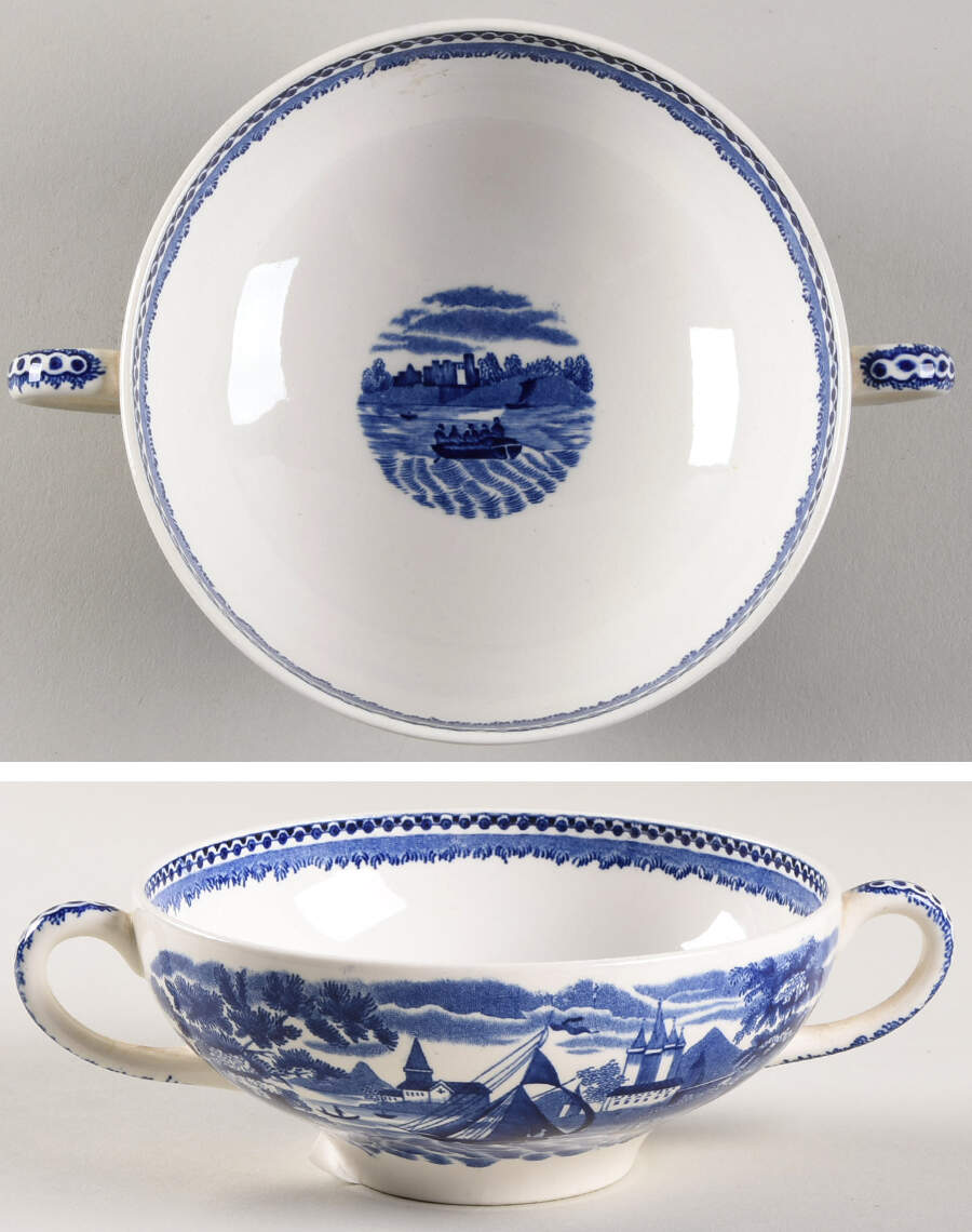 Landscape Dark Blue (No Trim) Footed Cream Soup Bowl by Wedgwood-1