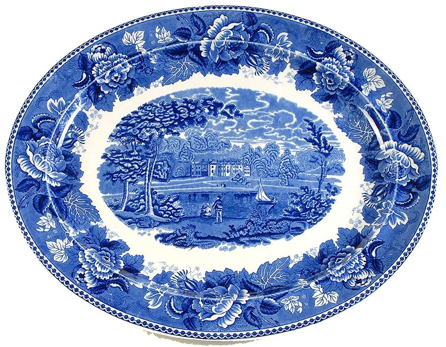 Landscape Dark Blue (No Trim) 16" Oval Serving Platter by Wedgwood-1