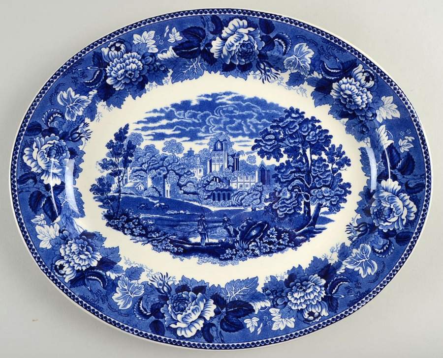 Landscape Dark Blue (No Trim) 14" Oval Serving Platter by Wedgwood-1