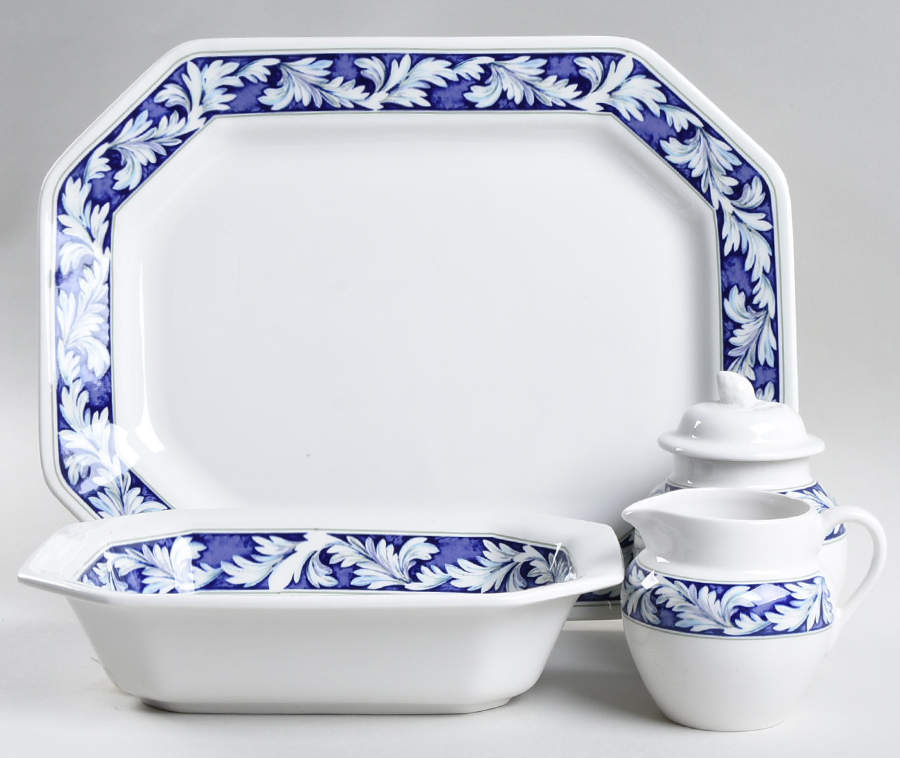 Laurel (White Leaves on Blue Band) 5 Piece Hostess Set by Wedgwood-1
