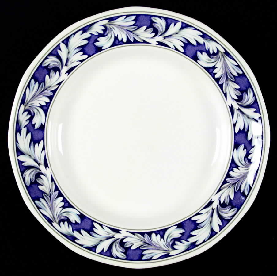 Laurel (White Leaves on Blue Band) Dinner Plate by Wedgwood-1