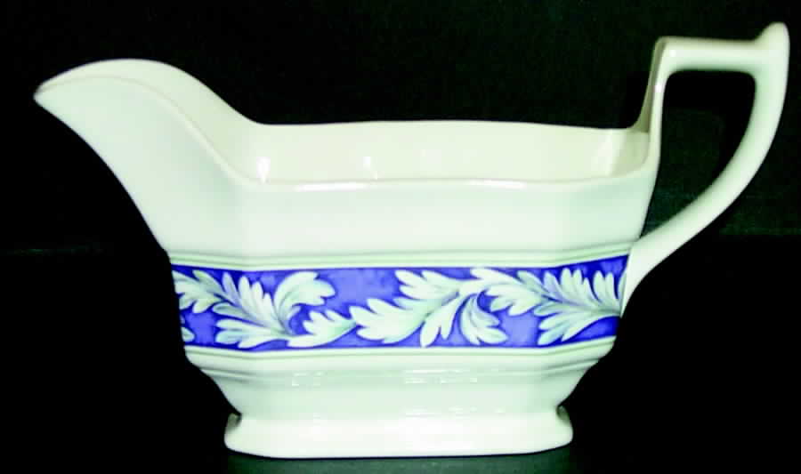 Laurel (White Leaves on Blue Band) Gravy Boat by Wedgwood-1