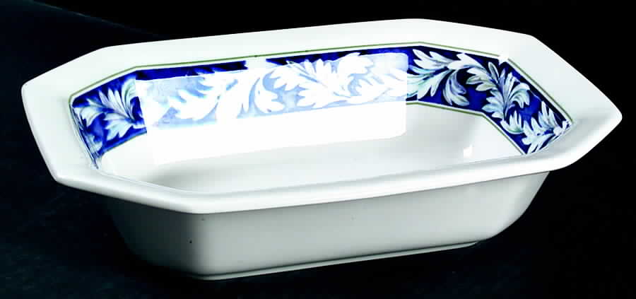 Laurel (White Leaves on Blue Band) 10" Oval Vegetable Bowl by Wedgwood-1