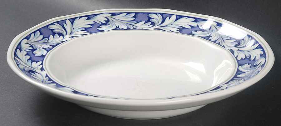 Laurel (White Leaves on Blue Band) Large Rim Soup Bowl by Wedgwood-1