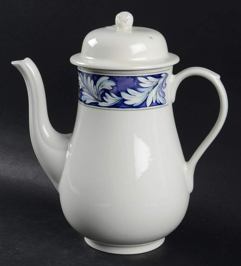 Laurel (White Leaves on Blue Band) Coffee Pot & Lid by Wedgwood-1