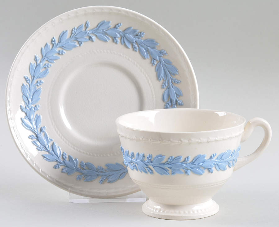 Laurel (Lavender on Cream Color) Footed Cup & Saucer Set by Wedgwood-1