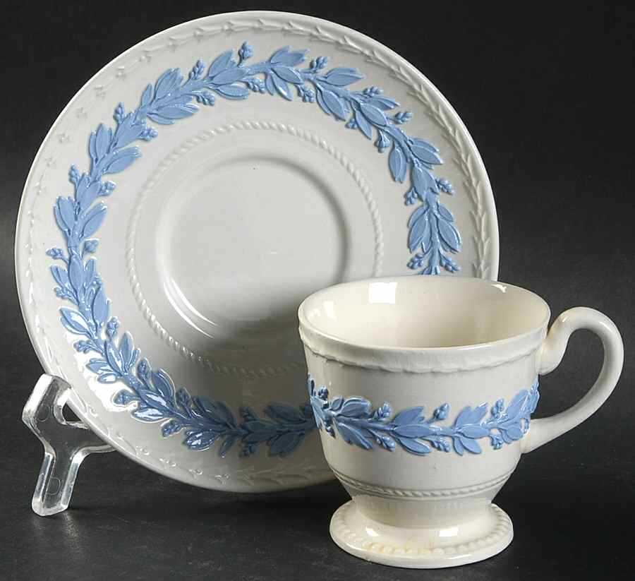 Laurel (Lavender on Cream Color) Footed Demitasse Cup & Saucer Set by Wedgwood-1