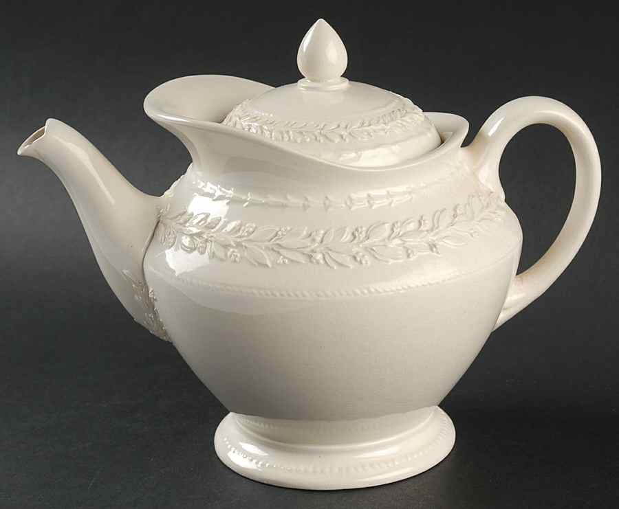 Laurel (Cream Color on Cream Color) Teapot & Lid by Wedgwood-1