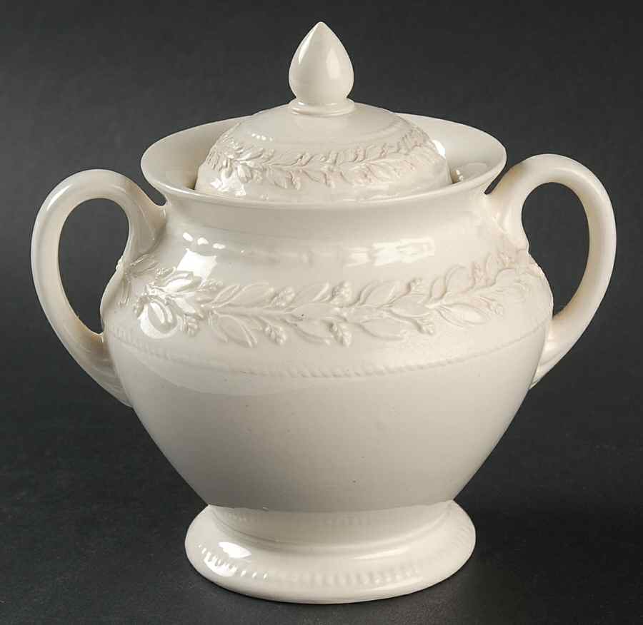 Laurel (Cream Color on Cream Color) Sugar Bowl & Lid by Wedgwood-1