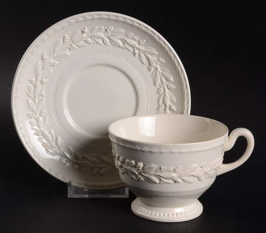 Laurel (Cream Color on Cream Color) Footed Cup & Saucer Set by Wedgwood-1