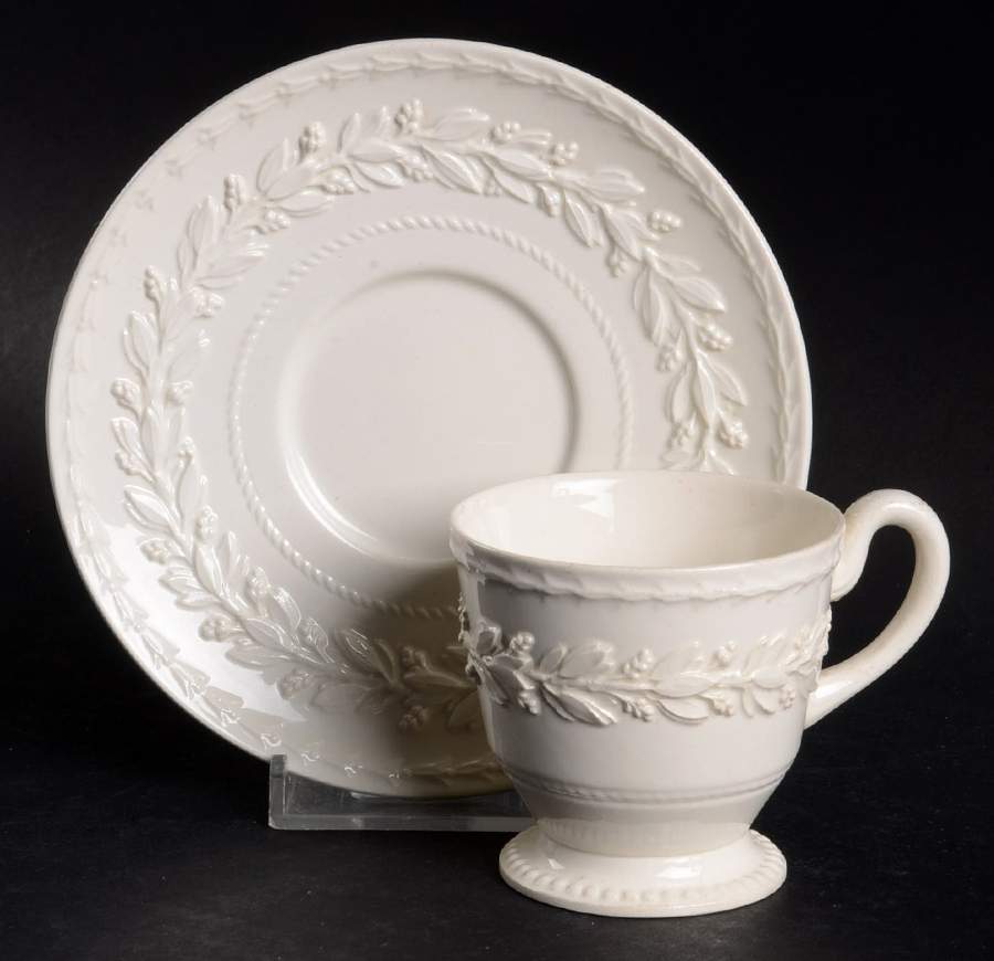 Laurel (Cream Color on Cream Color) Footed Demitasse Cup & Saucer Set by Wedgwood-1