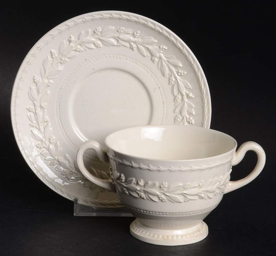 Laurel (Cream Color on Cream Color) Footed Bouillon Cup & Saucer by Wedgwood-1