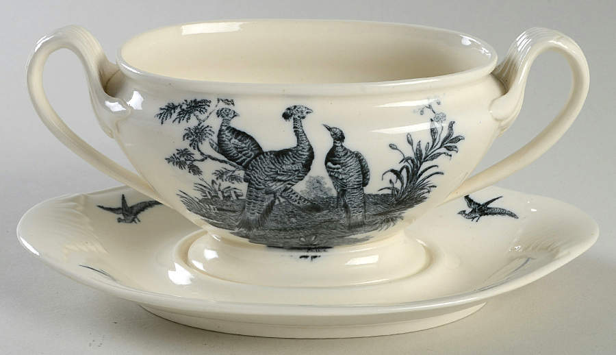 Liverpool Birds Black (No Trim) Sauce Boat with Attached Underplate No Lid by Wedgwood-1