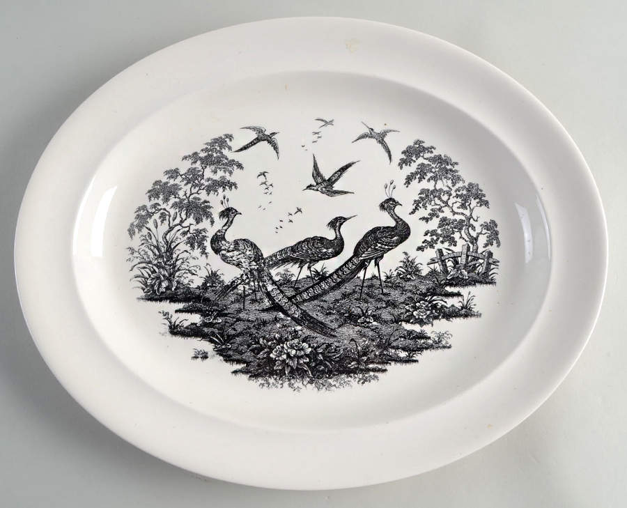 Liverpool Birds Black (No Trim) 14" Oval Serving Platter by Wedgwood-1