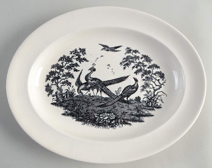 Liverpool Birds Black (No Trim) 13" Oval Serving Platter by Wedgwood-1
