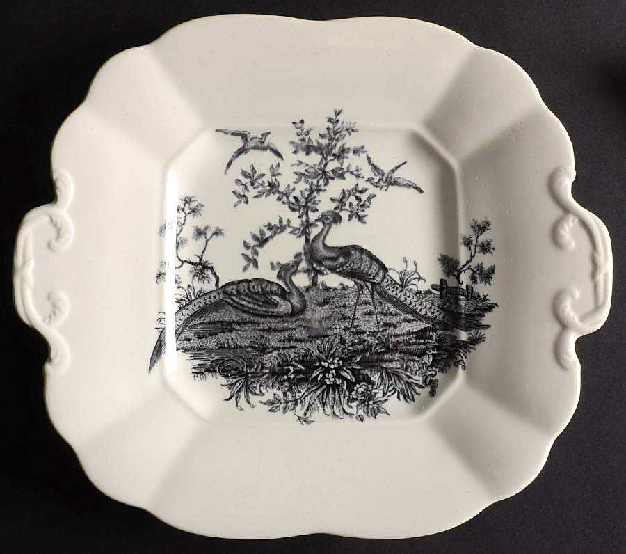 Liverpool Birds Black (No Trim) Square Handled Cake Plate by Wedgwood-1