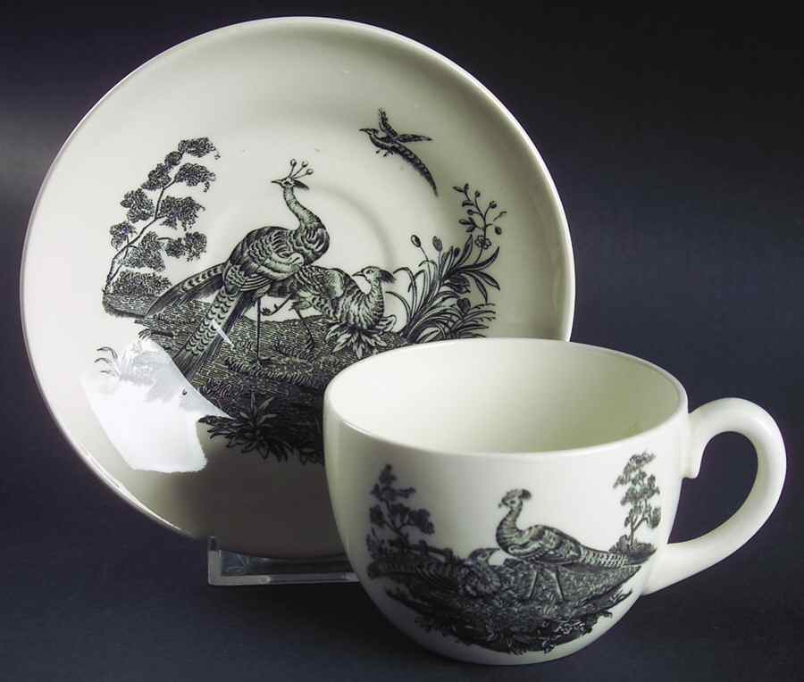 Liverpool Birds Black (No Trim) Flat Cup & Saucer Set by Wedgwood-1