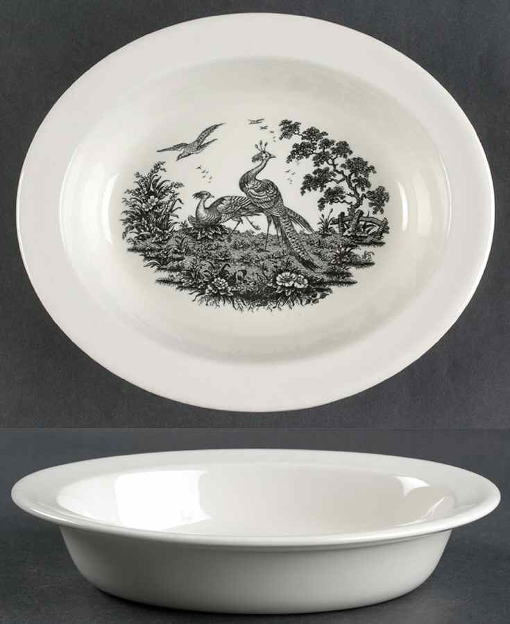Liverpool Birds Black (No Trim) 9" Oval Vegetable Bowl by Wedgwood-1