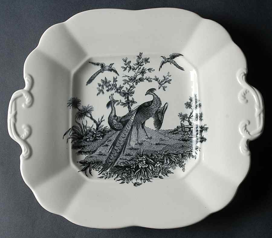 Liverpool Birds Black (No Trim) Square Handled Cake Plate by Wedgwood-1