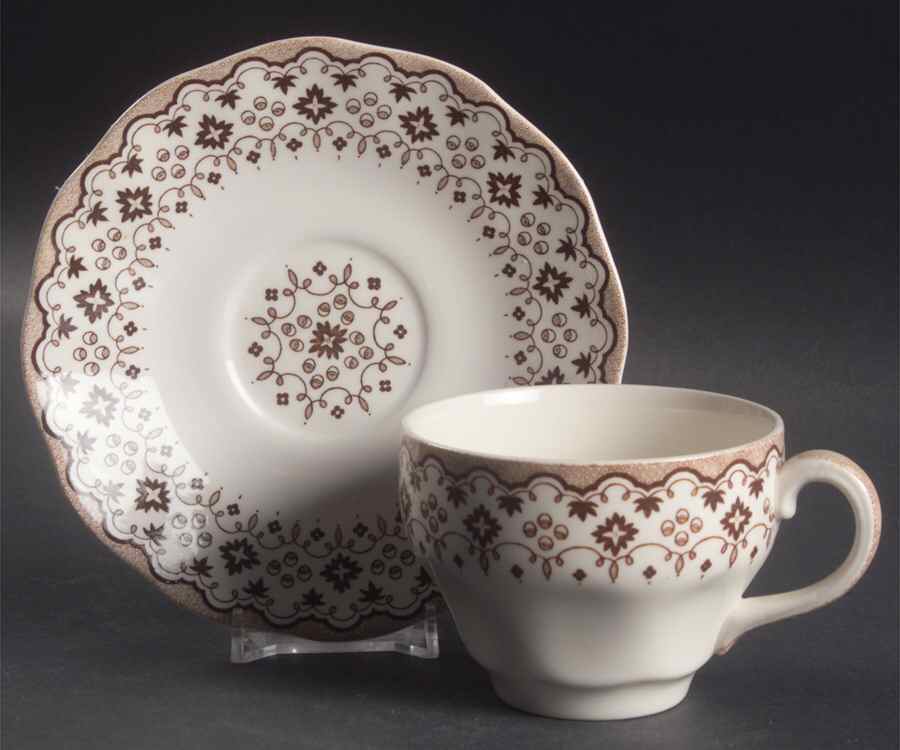 Lille Brown Flat Cup & Saucer Set by Wedgwood-1