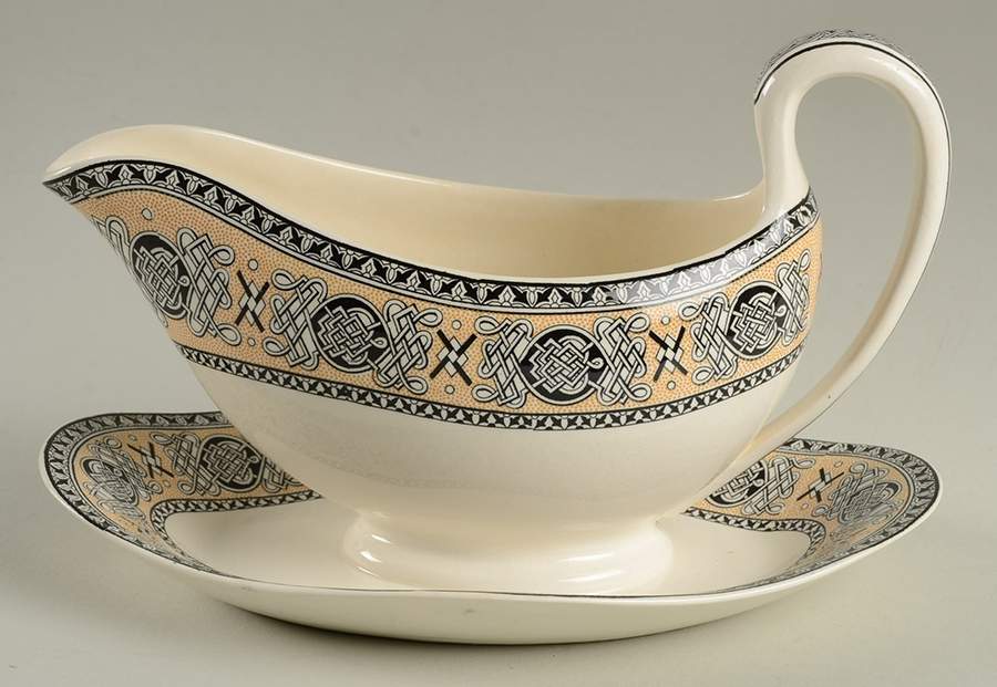 Lindisfarne Black Tan Gravy Boat with Attached Underplate by Wedgwood-1