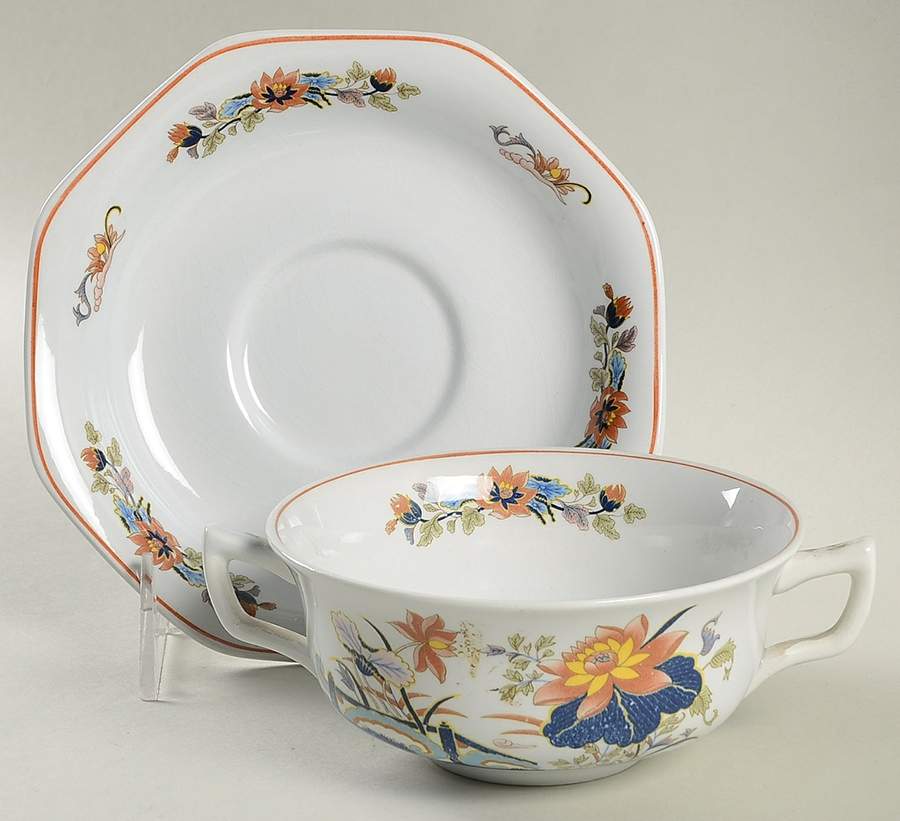 Lotus Flat Cream Soup Bowl & Saucer Set by Wedgwood-1
