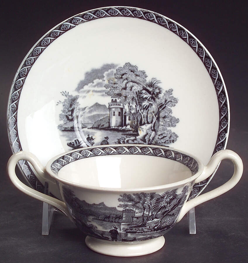 Lugano Black Footed Bouillon Cup & Saucer by Wedgwood-1