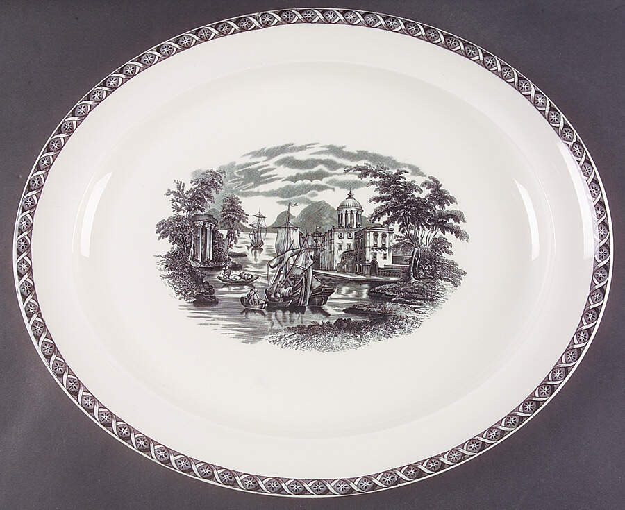 Lugano Black 16" Oval Serving Platter by Wedgwood-1