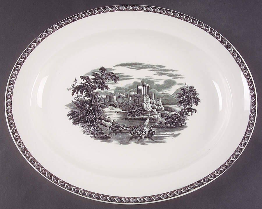 Lugano Black 14" Oval Serving Platter by Wedgwood-1
