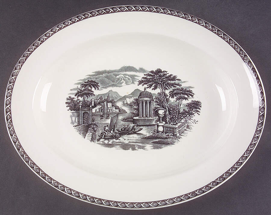 Lugano Black 12" Oval Serving Platter by Wedgwood-1