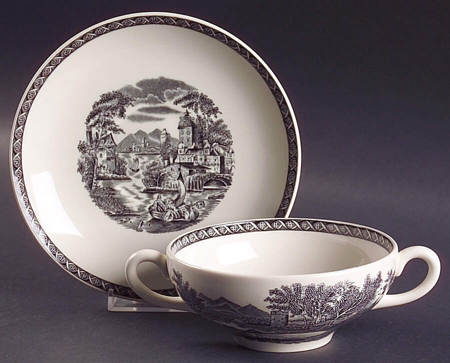 Lugano Black Flat Cream Soup Bowl & Saucer Set by Wedgwood-1