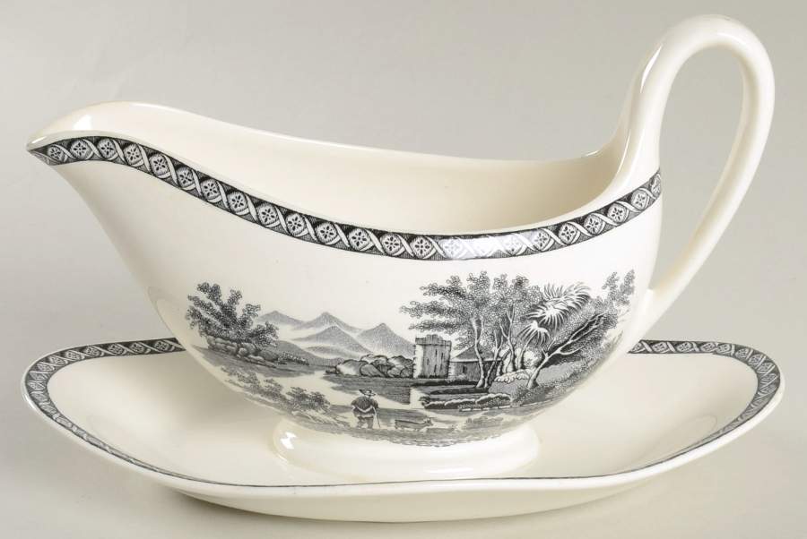 Lugano Black Gravy Boat with Attached Underplate by Wedgwood-1